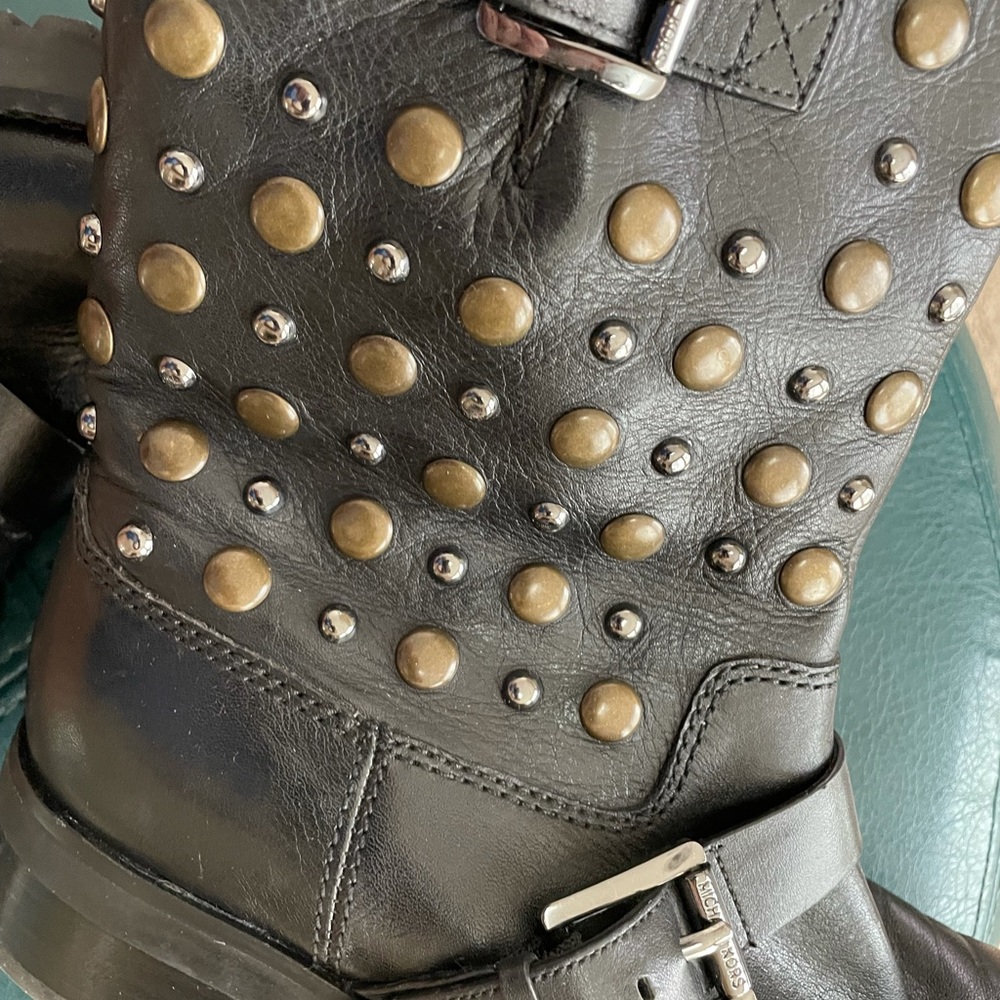 Michael Kors Black Leather Studded Moto Boots - size: 7 - Picture 6 of 10